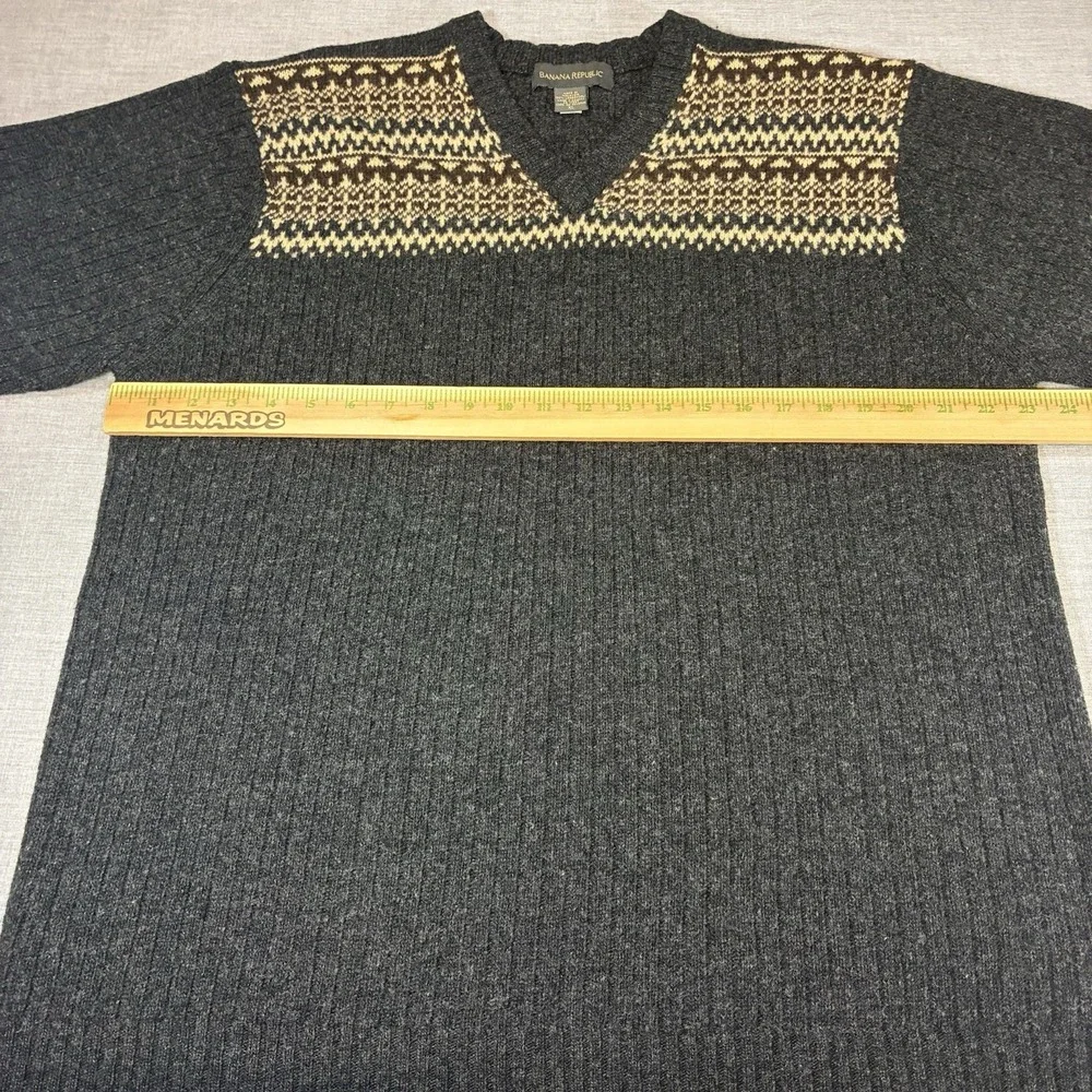 Vintage Banana Republic Lambswool Sweater Men's XL Grey Nordic Pattern Wool